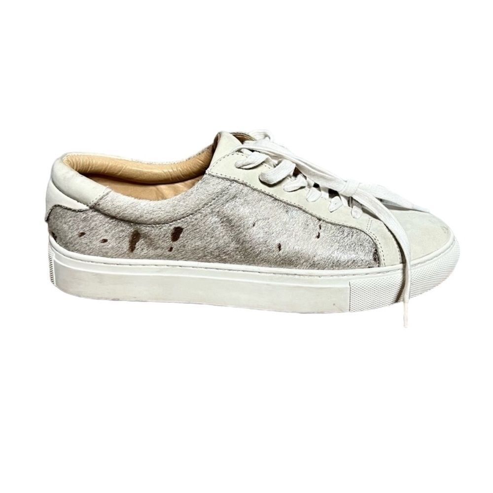J/Slides Metallic Calf Hair Leather Sneakers Size 9M New Chic Comfy Stylish